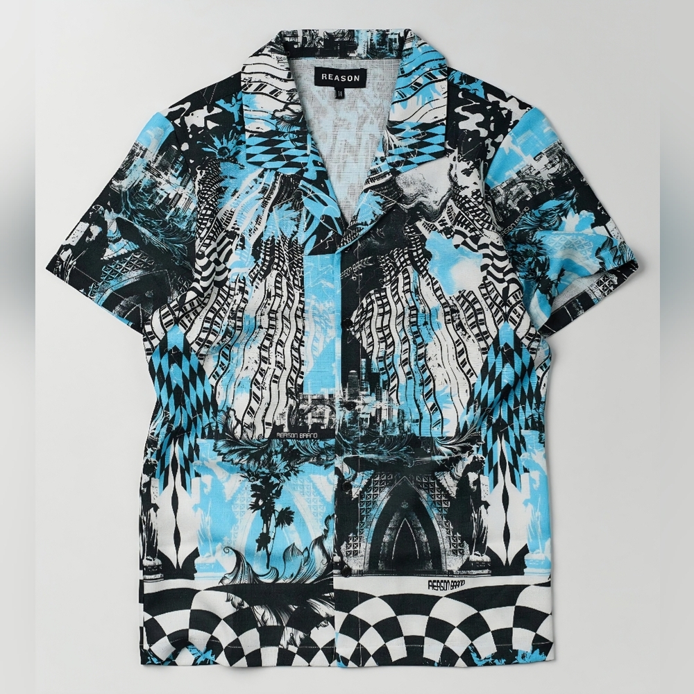 Reason Brand Men's Linen Texture Button Down Shirt Blue NWT Size Large BR-3104